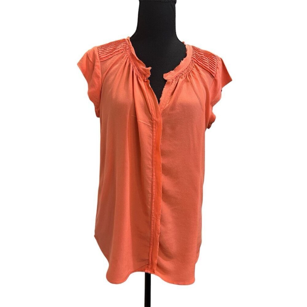 Daniel Rainn Top Pleated Front Cap Sleeves Sz M Coral 100% Silk
